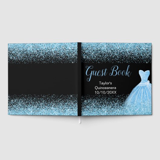 Light Blue Dress Faux Glitter Quinceanera Gästebuch (Voll)