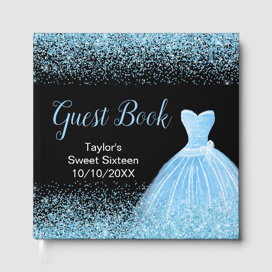 Light Blue Dress Faux Glitter Sweet 16 Birthday Gästebuch (Vorderseite)