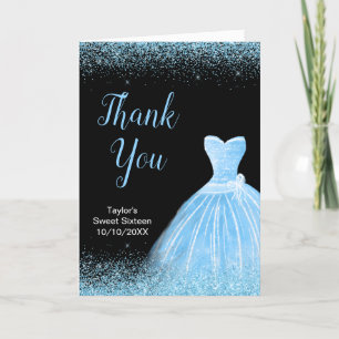 Light Blue Dress Imitate Glitzer Sweet 16 Birthday Dankeskarte