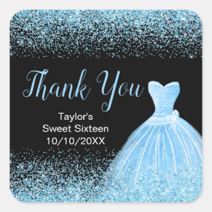 Light Blue Dress Imitate Glitzer Sweet 16 Birthday Quadratischer Aufkleber