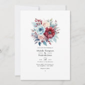 Light Blue, Dusty Blue und Burgund Floral Wedding Einladung (Vorderseite)