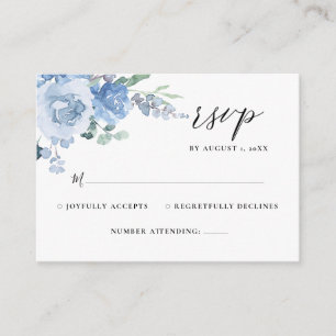 Light Blue Dusty Floral Botanical Save the Date Begleitkarte