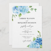 Light Blue Dusty Navy Hydrangea Floral Wedding Einladung (Vorne/Hinten)