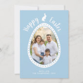 Light Blue Easter Egg Shape With Photo And Bunny Karte (Vorderseite)