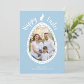 Light Blue Easter Egg Shape With Photo And Bunny Karte (Stehend Vorderseite)
