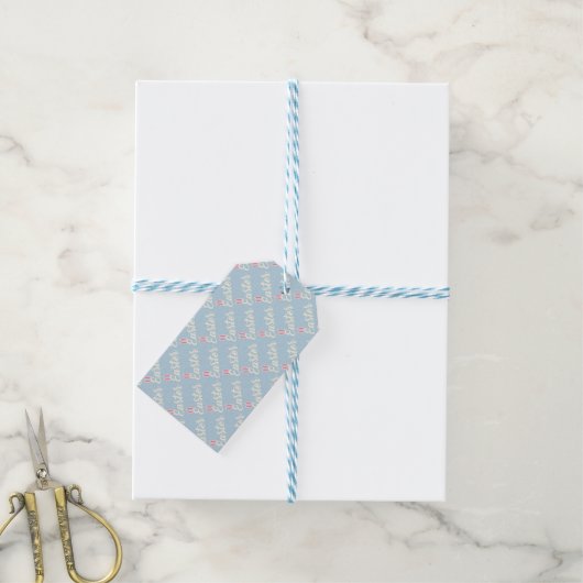 Light Blue “Easter” Script  Geschenkanhänger (Mit Garn)