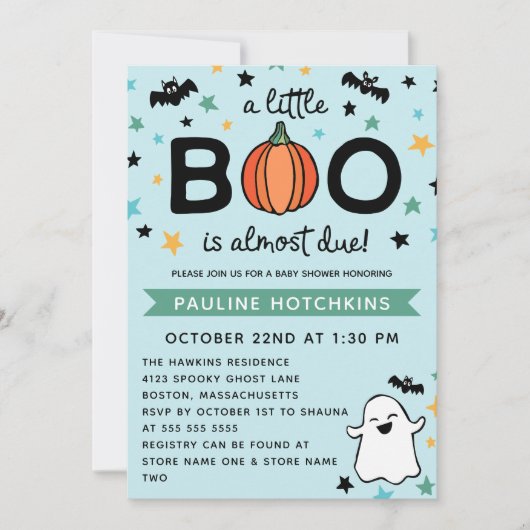 Light Blue ein kleines Boo Halloween Baby Dusche Einladung (Vorderseite)