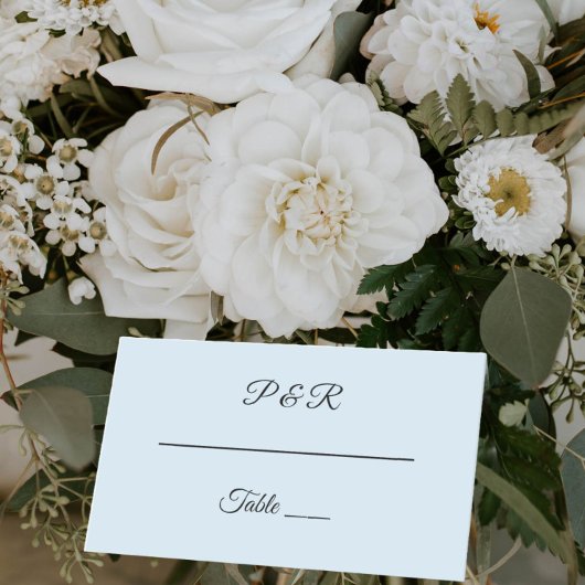 Light Blue Einfache, stilisierte Script-Hochzeit Platzkarte