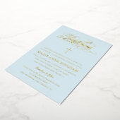 Light Blue Elegance Calligraphy Christening Gold Folieneinladung (Gedreht)