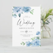 Light Blue Elegant Floral Baby Blue Boho Wedding Einladung (Stehend Vorderseite)