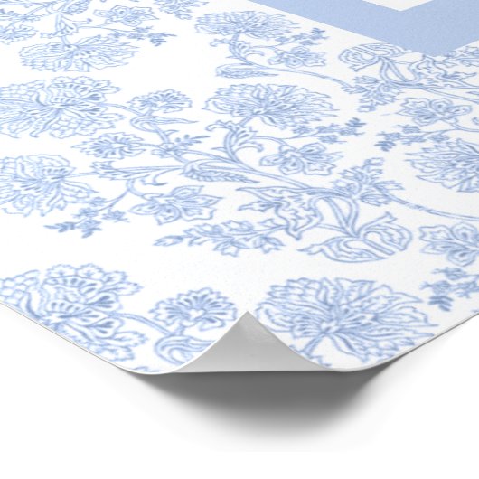 Light Blue Elegant Floral Toile Seating Chart Poster (Ecke)