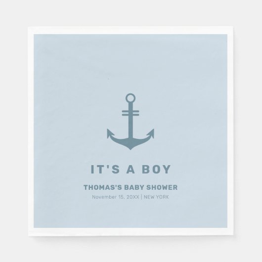 Light Blue Elegant Nautical Anchor Baby Dusche Serviette (Vorderseite)