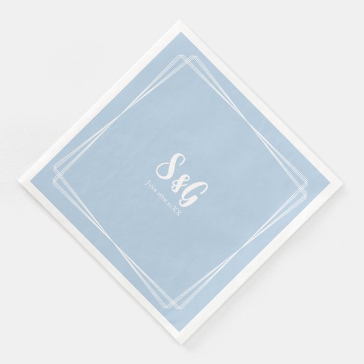 Light Blue Elegant Script Custom Initials Wedding Serviette (Ecke)