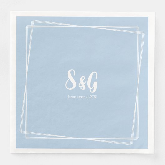 Light Blue Elegant Script Custom Initials Wedding Serviette (Vorderseite)