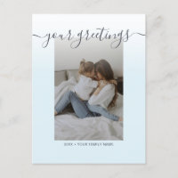 Light blue Elegant Script Family Foto Greetings