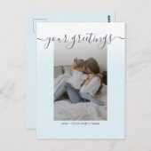 Light blue Elegant Script Family Foto Greetings Postkarte (Vorne/Hinten)