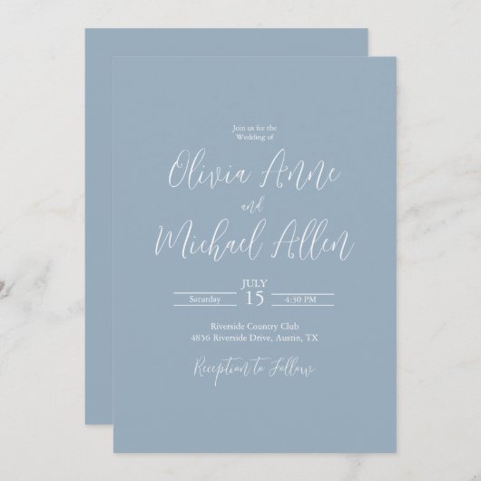 Light Blue Elegant Script Wedding Einladung (Vorne/Hinten)