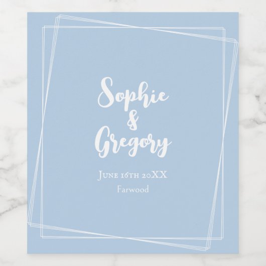 Light Blue Elegant Wedding Drinks Flasche Custom Weinetikett (Einzelnes Label)