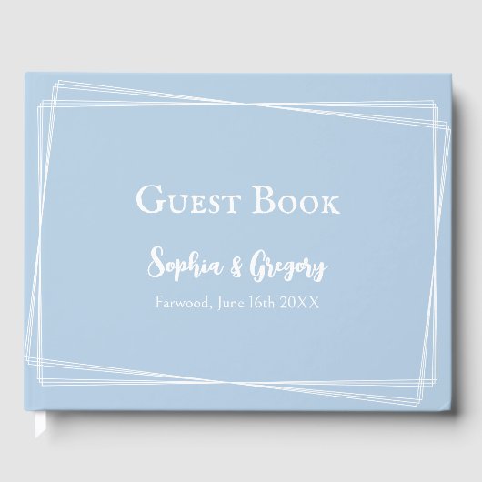 Light Blue Elegant White Script Custom Wedding Gästebuch (Vorderseite)