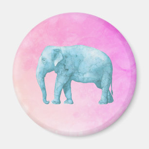 Light Blue Elephant on Dreamy Pink Watercolor Magnet