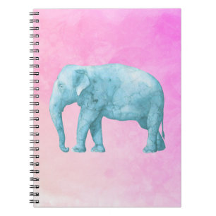 Light Blue Elephant on Dreamy Pink Watercolor Notizblock