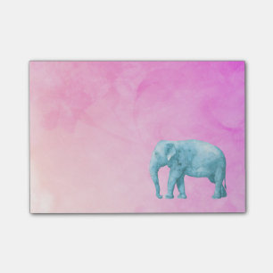 Light Blue Elephant on Dreamy Pink Watercolor Post-it Klebezettel