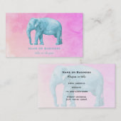 Light Blue Elephant on Dreamy Pink Watercolor Visitenkarte (Vorne/Hinten)