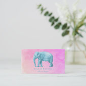 Light Blue Elephant on Dreamy Pink Watercolor Visitenkarte (Stehend Vorderseite)
