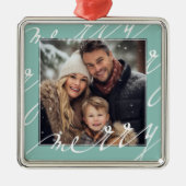Light Blue Extravagant Script "Merry Christmas Fot Ornament Aus Metall (Vorne)
