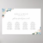 Light Blue Floral 4 Table Wedding Chart Poster (Vorne)