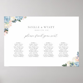 Light Blue Floral 4 Table Wedding Chart Poster