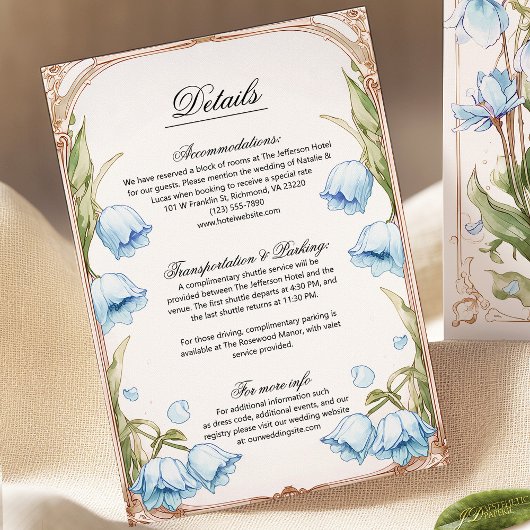 Light Blue Floral Art Nouvea Wedding Details Card
