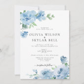 Light Blue Floral Baby Blue Botanical Wedding Invi Einladung (Vorderseite)