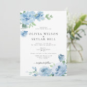Light Blue Floral Baby Blue Botanical Wedding Invi Einladung (Stehend Vorderseite)