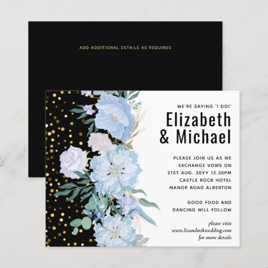 Light Blue Floral Black Moderne Hochzeitsbudget (Vorne/Hinten)