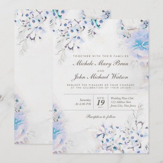 Light Blue Floral Boho Fresh Wedite Einladung (Vorne/Hinten)