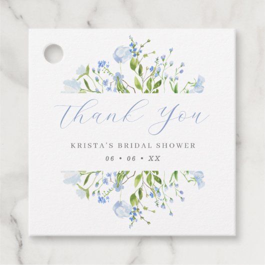 Light Blue Floral Brautparty Vielen Dank Geschenkanhänger (Vorderseite)
