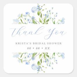 Light Blue Floral Brautparty Vielen Dank Quadratischer Aufkleber