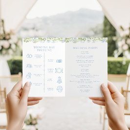 Light Blue Floral Chic Wedding Foldable Program