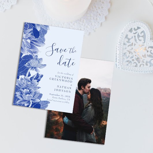 Light Blue Floral Chinoiserie Foto Save the Date
