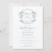Light Blue Floral Crest French Bridal Shower Einladung (Vorderseite)