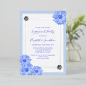 Light Blue Floral Elegante Engagement Party Folieneinladung (Stehend vorne)