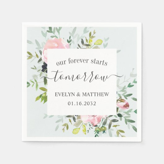Light Blue Floral Forever Start Tomorrow Probe Serviette (Vorderseite)