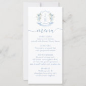Light Blue Floral French Wappen Wedding Menu Cards (Vorderseite)