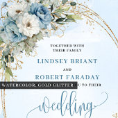 Light Blue Floral Gold Glitter Boho Wedding Invite Einladung