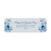 Light Blue Floral Gold Glitzer Rücksendeadresse (Vorne)