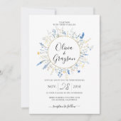 Light Blue Floral Gold QR UAWG alle in 1 Hochzeit Einladung (Vorderseite)