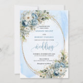 Light Blue Floral Greenery wedding invitation Einladung (Vorderseite)