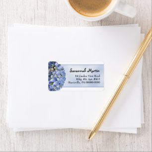 Light Blue Floral Hydrangea Wide Adressaufkleber