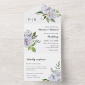Light Blue Floral Monogram Elegante Wedding All In One Einladung (Innen Boden)